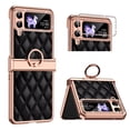 thumbnail image 1 of MonsDirect for 6.7 inch Samsung Galaxy Z Flip 4 5G 2022 Case, Hinge Protection Plating Frame Hard PC Shell Diamond PU Leather Cover Shockproof with Finger Ring Stand Holder for Galaxy Z Flip 4, Black, 1 of 7