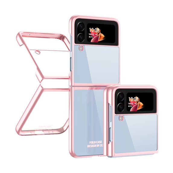 MonsDirect for 6.7 inch Samsung Galaxy Z Flip 4 5G 2022 Case, Slim Clear Plating Frame Hard PC Back Shockproof Anti-Scratch Full Coverage Bumper Protective Shell Cover for Galaxy Z Flip 4, Rose Gold
