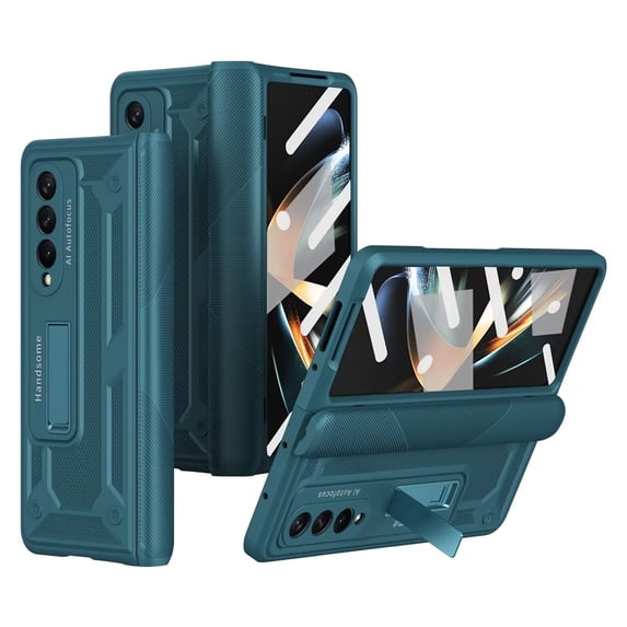 MonsDirect for 7.6 inch Samsung Galaxy Z Fold 4 5G 2022 Case, Hard PC Case with Hidden Stand, Anti-Drop Free Folding Hinge Cover with Screen Protector & Lens Protection for Galaxy Z Fold 4, Green