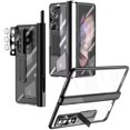 thumbnail image 1 of MonsDirect for 7.6 inch Samsung Galaxy Z Fold 4 5G 2022 Case with S Pen & S Pen Holder, Two Hinge Protection Plating Frame PC Cover, Shell Membrane Integrated Case with Stand & Lens Protection, Black, 1 of 7