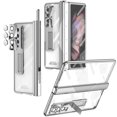 thumbnail image 1 of MonsDirect for 7.6 inch Samsung Galaxy Z Fold 4 5G 2022 Case with S Pen & S Pen Holder, Two Hinge Protection Plating Frame PC Cover, Shell Membrane Integrated Case with Stand & Lens Protection, Silver, 1 of 7