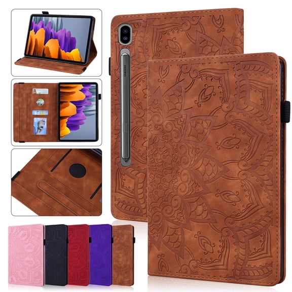 MonsDirect Case For Samsung Galaxy Tab A7 S4 S5E S6 S7 Plus S6 Lite, Embossed PU Leather Wallet Case with Kickstand Card Slots, Protective Case Cover for Samsung Tablet 8.0 " - 12.4"
