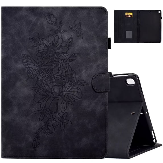 MonsDirect Case for iPad iPad 9th Generation 10.2 inch 2021-2019, 8th/7th Generation Suede Multi-Angle Stand Cover with Smart Wake/Sleep & Pen Holder & Card Slots for iPad 10.2/Pro 10.5 inch, Black