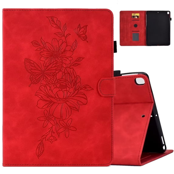 MonsDirect Case for iPad iPad 9th Generation 10.2 inch 2021-2019, 8th/7th Generation Suede Multi-Angle Stand Cover with Smart Wake/Sleep & Pen Holder & Card Slots for iPad 10.2/Pro 10.5 inch, Red