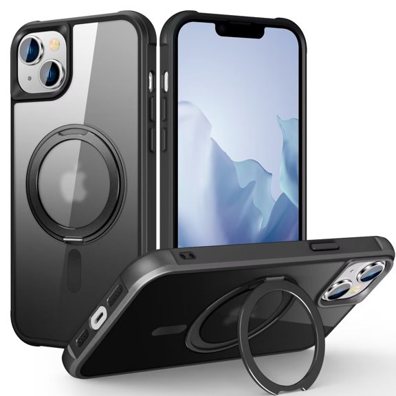 MonsDirect Case for iPhone 15 6.1 inch, Magnetic Kickstand Case Compatible with MagSafe Wireless Charging, Slim Translucent Matte Case Protective Cover Hard Plastic Shell for iPhone 15 2023, Black