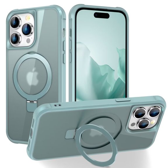 MonsDirect Case for iPhone 15 Pro 6.1 inch, Magnetic Kickstand Case Compatible with MagSafe Wireless Charging, Slim Translucent Matte Case Hard Plastic Protective Cover for iPhone 15 Pro 2023, Lake