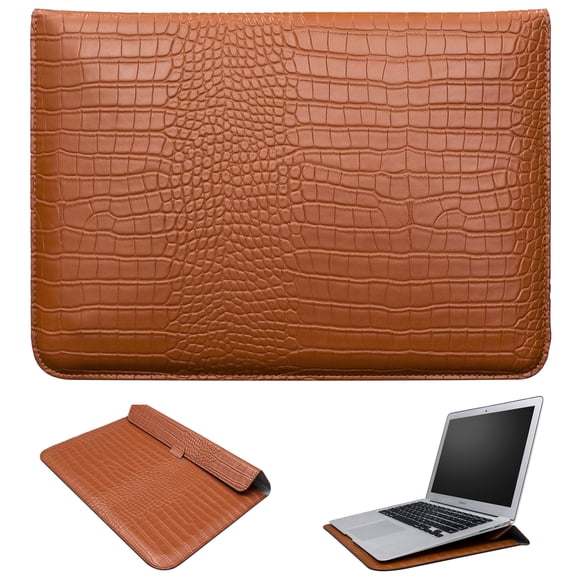 MonsDirect Crocodile Print PU Leather Tablet Sleeve Compatible with 11-12 inch NoteBook, Universal Computer Envelope Sleeve with Stand Cover Fits for iPad, MacBook, HUAWEI, Lenovo, Microsoft, Brown
