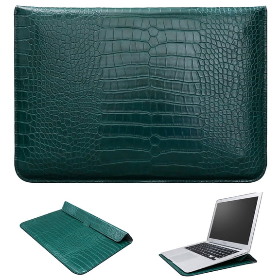 MonsDirect Crocodile Print PU Leather Tablet Sleeve Compatible with 15-16.2 inch NoteBook, Universal Computer Envelope Sleeve with Stand Cover Fits for MacBook, HUAWEI, Lenovo, Microsoft, Dell, Green