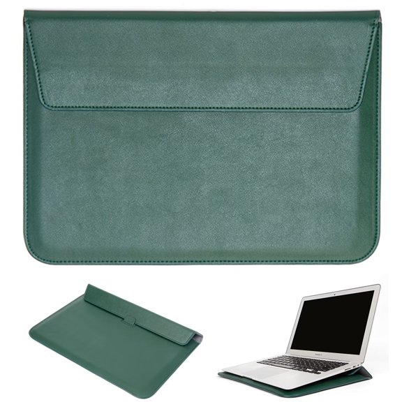 MonsDirect PU Leather Tablet Sleeve Compatible with 15-16.2 inch NoteBook, Universal Computer Envelope Sleeve with Stand Cover Fits for MacBook, HUAWEI, Lenovo, Microsoft, Dell, Green