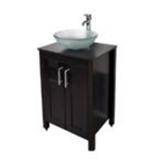 Monsam PSE-010W Wood Cabinet Portable Sink with Glass Vessel Basin