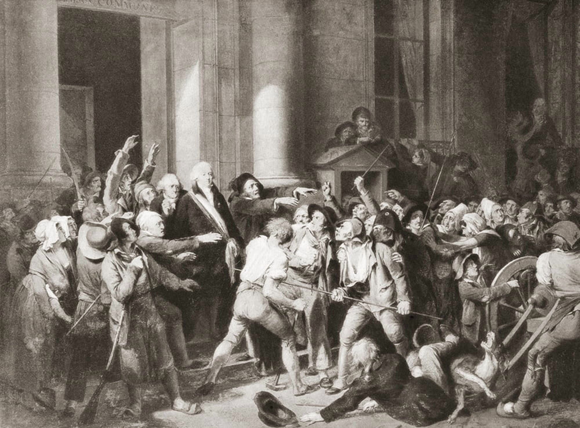 Monsieur Fontenay mayor of Rouen France soothes the mob who are protesting due to food shortages From a contemporary print Canvas Art - Ken Welsh Design Pics (16 x 12)