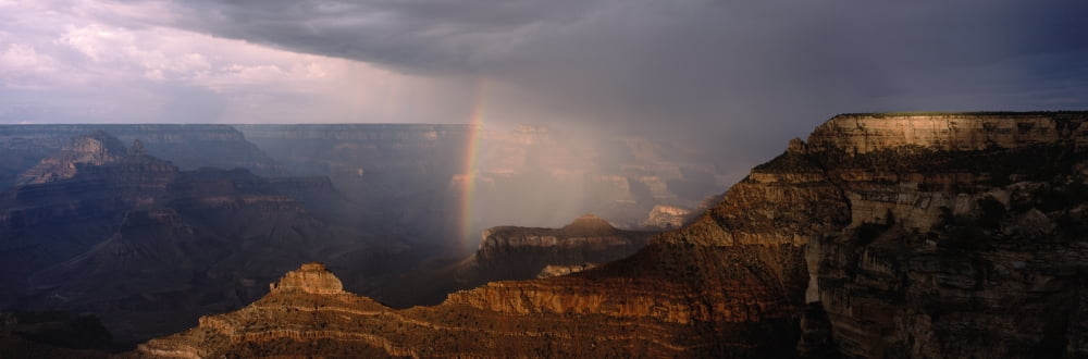Monsoon storm with rainbow passing through the Grand Canyon viewed from Mather Point on the South Rim Grand Canyon National Park Arizona Canvas Art - Panoramic Images (27 x 9)