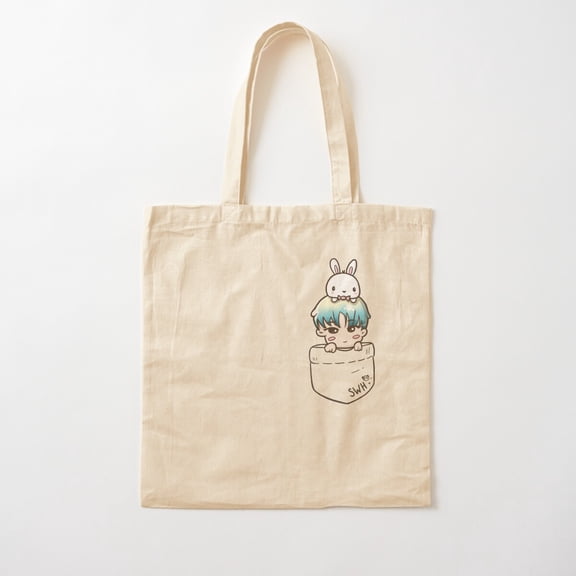 Monsta X Wonho And Bunny In Pocket Canvas Tote Bags, Reusable Shopping Bag