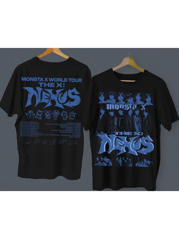 Monsta X World Tour Retro T-Shirt, The X Nexus North America World Tour Tee For Fan,Black Color,Size M