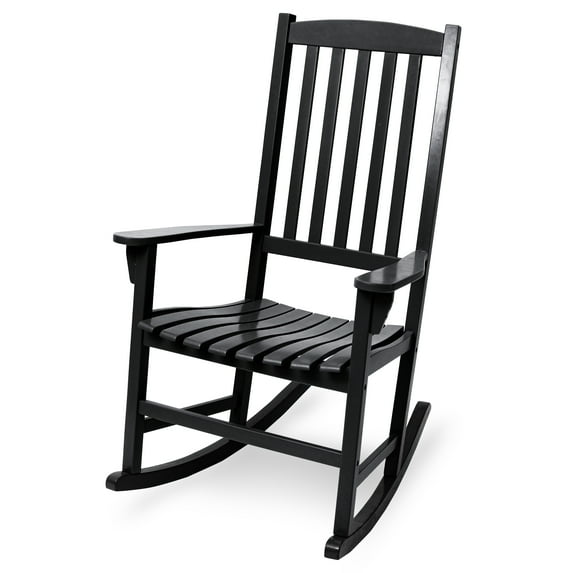 Monstay Outdoor Wooden Porch Rocking Chair, Black Color, Weather Resistant Finish