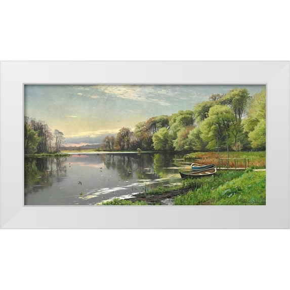 Monsted, Peder Mork 32x18 White Modern Wood Framed Museum Art Print Titled - The Mill Pond