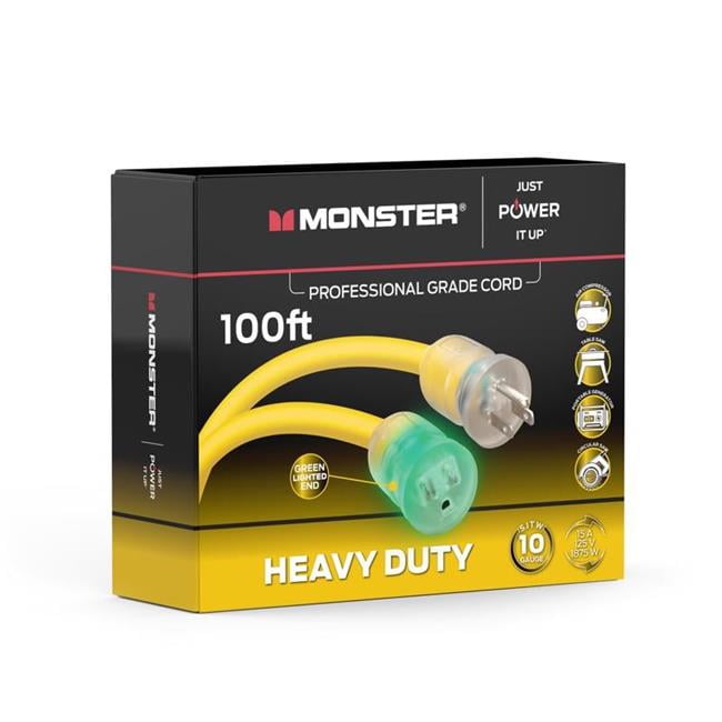 Monster 3018453 100 ft. Just Power It Up Outdoor Extension Cord, Yellow - 10-3 SJTW - Pack of 2