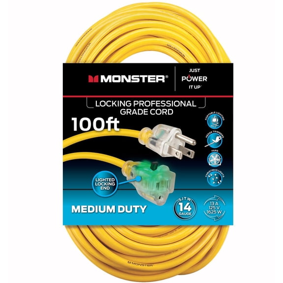 Monster Just Power It Up Outdoor 100 ft. L Yellow Extension Cord 14/3 SJTW