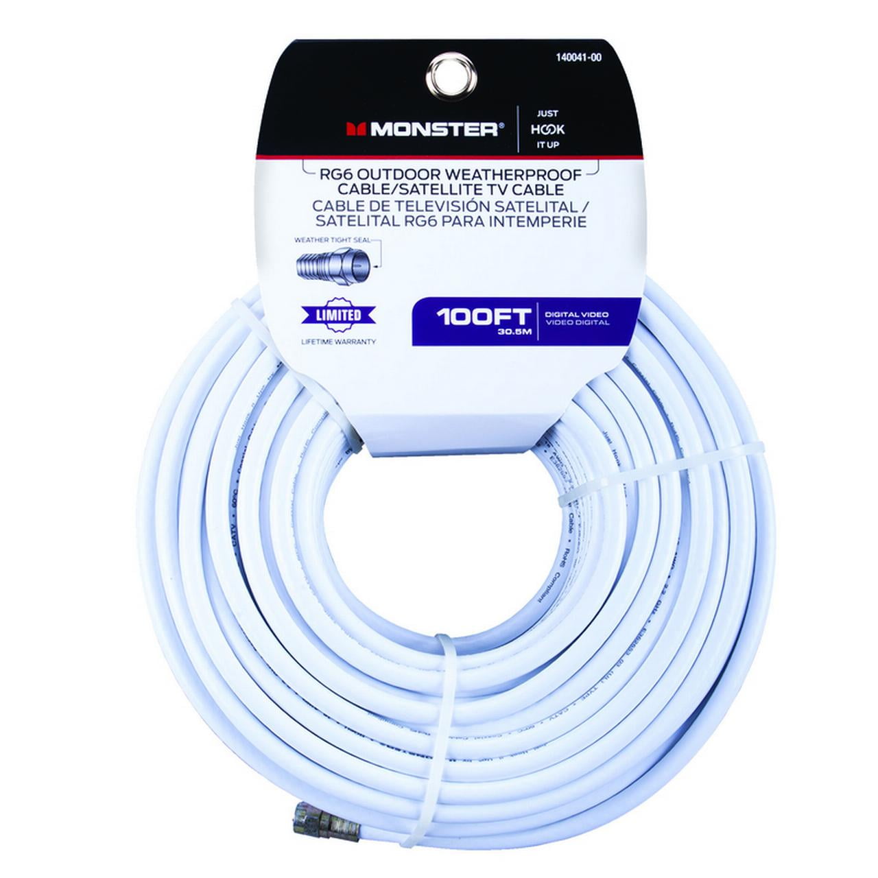 Monster 140041-00 RG6 Video Coaxial Cable, 100', White