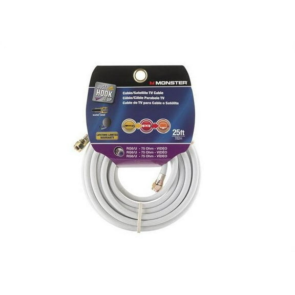 Monster 140044-00 RG6 Video Coaxial Cable, 25', White