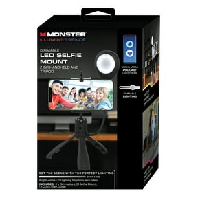 Monster 2-in-1 Dimmable Selfie Light Mount, Handheld or Fixed Tripod, 3 White Settings