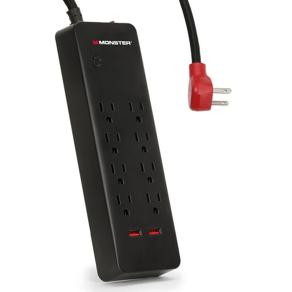 Monster 2000J Surge Protector 8 Grounded Outlets & 2 USB Ports with a 6’ Nylon Braided Extension Cord