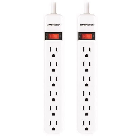 Monster 3001093 2.5 ft. 6 Outlets Power Strip, White