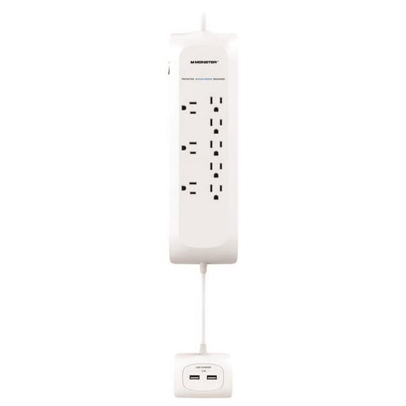 Monster 3001107 Just Power It Up 4 ft. 8 outlets Power Strip with Surge Protection, White