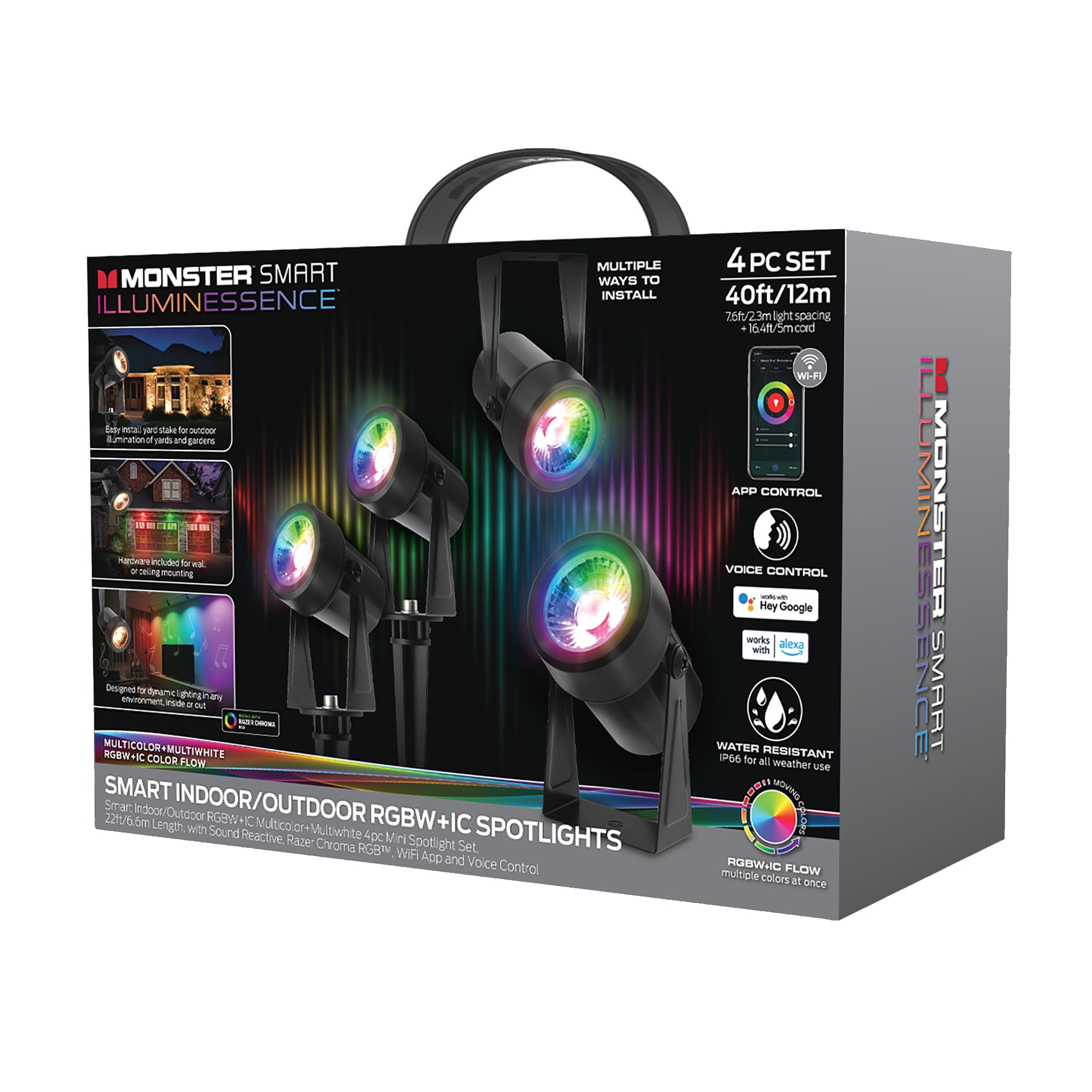 Monster Smart 4-Piece RGBW Outdoor LED Spotlights with Voice Control
