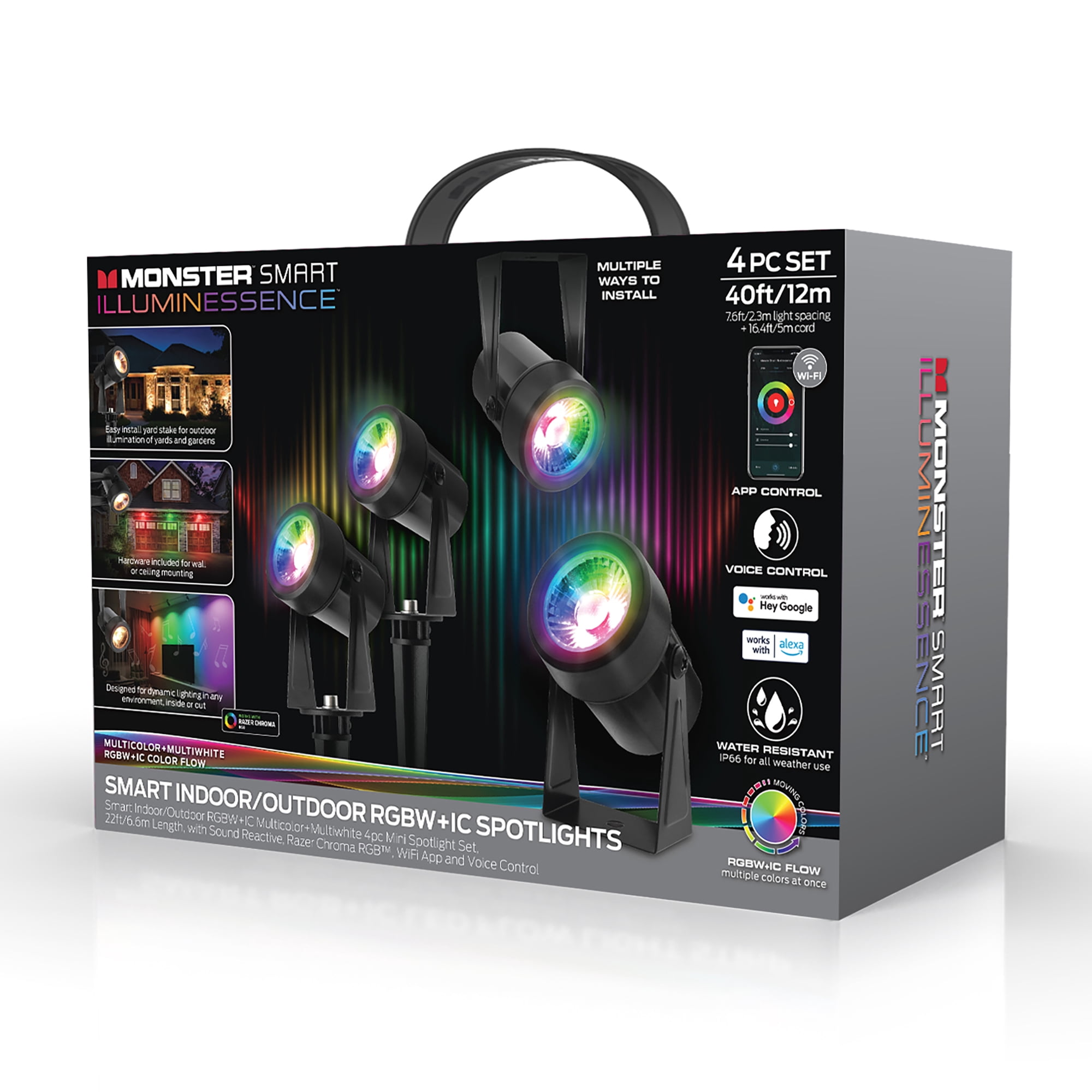 Monster LED 40ft Outdoor or Indoor Bistro Smart Multi-Color Patio String Light