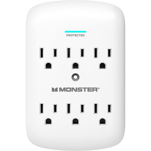 Monster 5000W Surge Protector Power Strip, 6 Outlets, 120V, 300 Joules ...