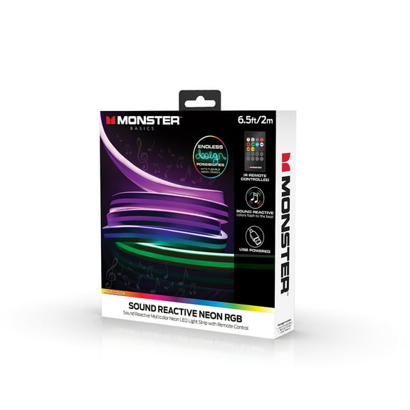 Monster 6.5 ft. Sound Reactive Flexible Color-Changing USB LED Light Strip, USB Powered