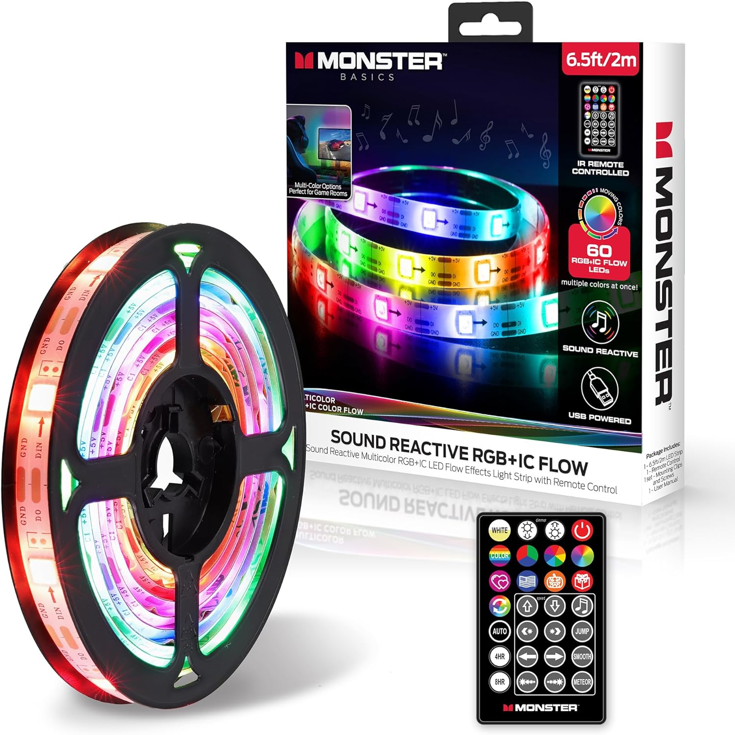 Monster 6.5ft Color Flow MultiColor LED Light Strip, Indoor, Fun Flash