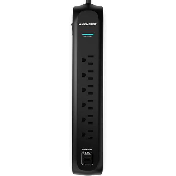 Monster Power, Power Strip Surge Protector, ME-5004, 6ft Black ...