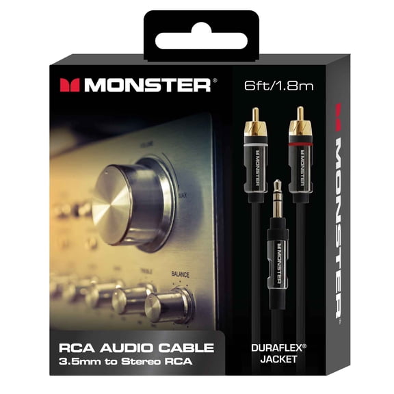 Monster 6ft RCA Audio Cable, Universal Compatibility, Quality Sound, Dual-Layer Coating