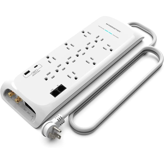 Monster, 6ft White Surge Protector Power Strip, 12 Outlet USB - Walmart.com