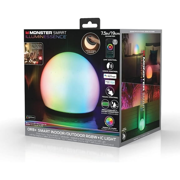 Monster Smart Illuminessence Orb RGBWIC Color Flow Portable LED Light Ball, Indoor/Outdoor Use, 7”