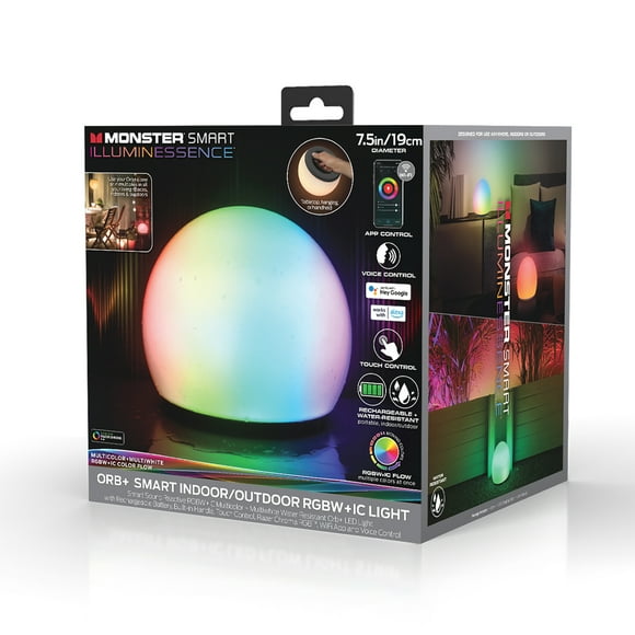 Monster 7-inch Orb Color Flow Smart Portable LED Light Ball, Indoor/Outdoor Use, Mobile App Control