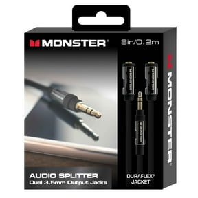 Monster 8-inch 3.5mm Audio Splitter to Dual Output Jacks Headset Adapter, Black