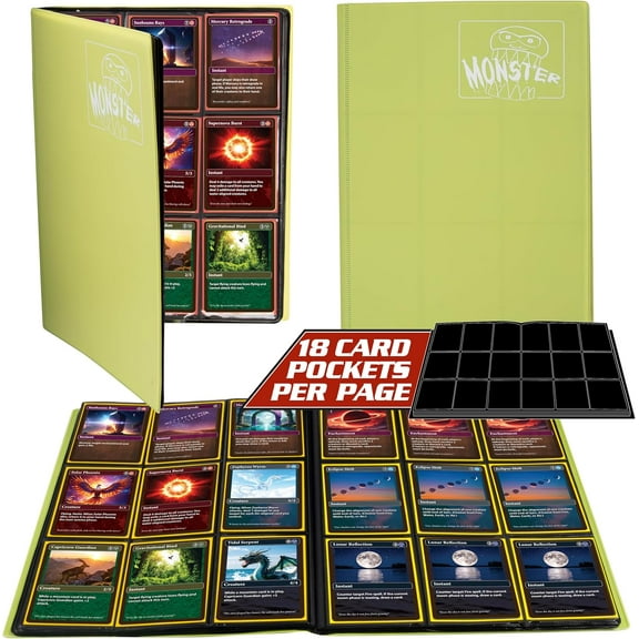 Monster 9 Pocket Trading Card Album- 20 Side Loading, Theft Deterrent, Padded Pages that Hold up to 360 cards - Compatible with Yugioh, MTG Magic The Gathering, Pokemon & Sport Cards - Matte Yellow