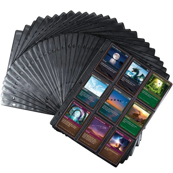Monster 9 Pocket Trading Card Album Pages 25 Pack - Extra Strong Pockets- Fits Standard 3-Ring Binders w Anti-Theft Side-Loading Protector Sheets- for Yugioh, Magic, Pokemon, MTG Card