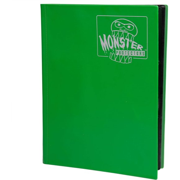 Monster 9 Pocket Trading Card Binder - Matte Green Album, Anti-Theft & Anti-Drop TCG Protection w Side Loading Padded Pockets, Double Sided, Holds 360 Cards, For Sports, Gaming, Kpop
