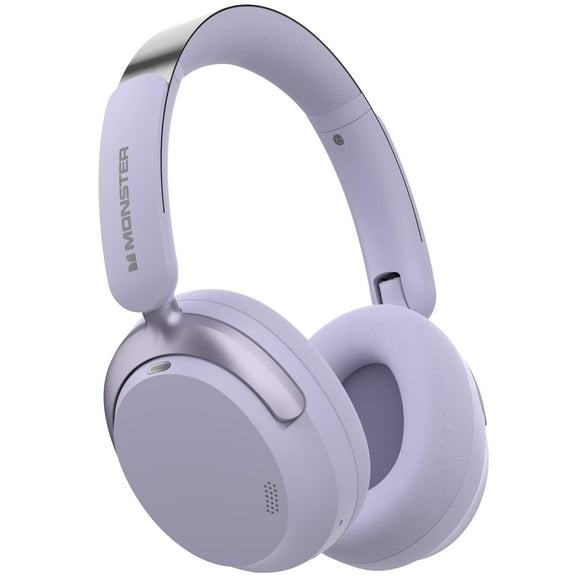 Monster Active Noise Canceling Headphones, Over-Ear Wireless Bluetooth Headphones with 6 Mics, 70H Playtime and 3 EQ Modes, Deep Bass, Foldable Comfort Design for Travel, Purple