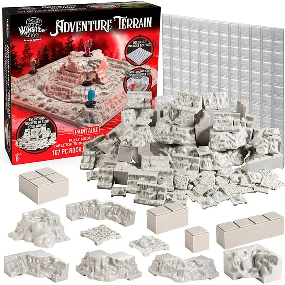 Monster Adventure Terrain 107 Piece Paintable Rock Formation Expansion Set - Fully Modular and Stackable 3D Table Top World Builder Compatible with DND Dungeons Dragons, Pathfinder, and All RPG Games