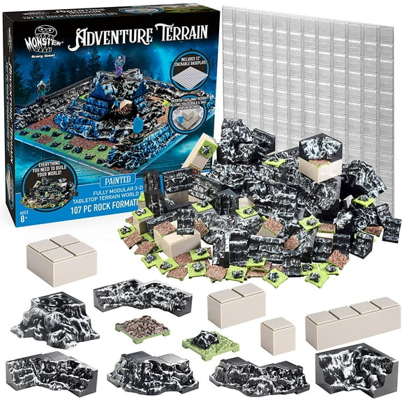 Monster Adventure Terrain 107pc Painted Rock Formation Base Set, Fully Modular Stackable 3D Table Top World Builder, Use Alone or with Other Sets, Use w DND Dungeons Dragons, RPG, Gift Idea