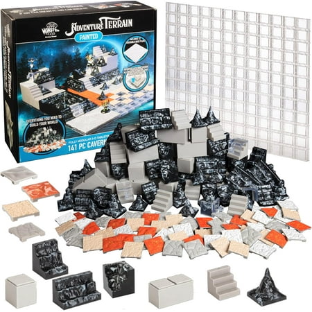 Monster Adventure Terrain- 141pc Painted Cavern Expansion Set w Base Plate - Fully Modular and Stackable 3D Table Top World Builder Compatible with DND Dungeons Dragons, Pathfinder, and All RPG Games