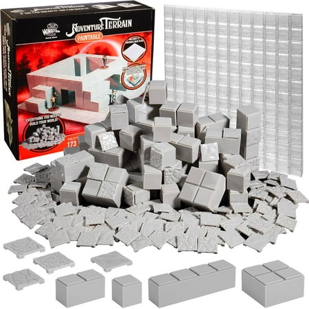 Monster Adventure Terrain - 173pc Paintable Core Building Set w Baseplate- Fully Modular & Stackable 3-D Tabletop World Builder Compatible w DND Dungeons Dragons, Pathfinder & All RPG Games