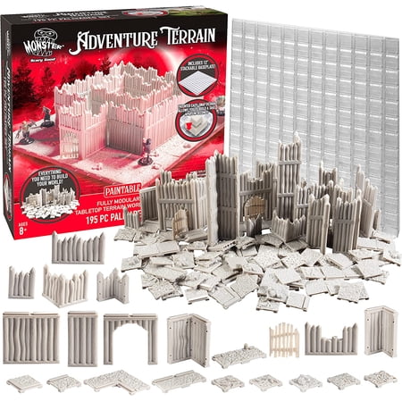Monster Adventure Terrain 195Pc Paintable Palisade Base Set Fully Modular, Stackable 3D Table Top World Builder - Perfect for DND Dungeons Dragons, Pathfinder & All RPG Games - Great Gift Idea