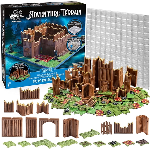 Monster Adventure Terrain 195Pc Painted Palisade Base Set- Fully Modular, Stackable 3D Tabletop World Builder- Use Alone or w Other Sets- Perfect for DND Dungeons Dragons, Pathfinder, & All RPG Games