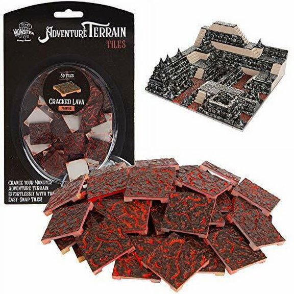 Monster Adventure Terrain- 50pc Cracked Lava Tile Expansion Pack- Hand-Painted 1x1_x009d_ Tile Set- Easy Snap Creates Amazing Table Top Terrain in Minute- Customize Your D&D and Pathfinder Dungeons